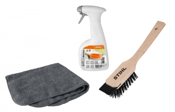 STIHL Care & Clean Kit ein Mikrofasertuch, eine Reinigungsbürste mit Schaber und eine Sprühflasche STIHL MultiClean 500ml